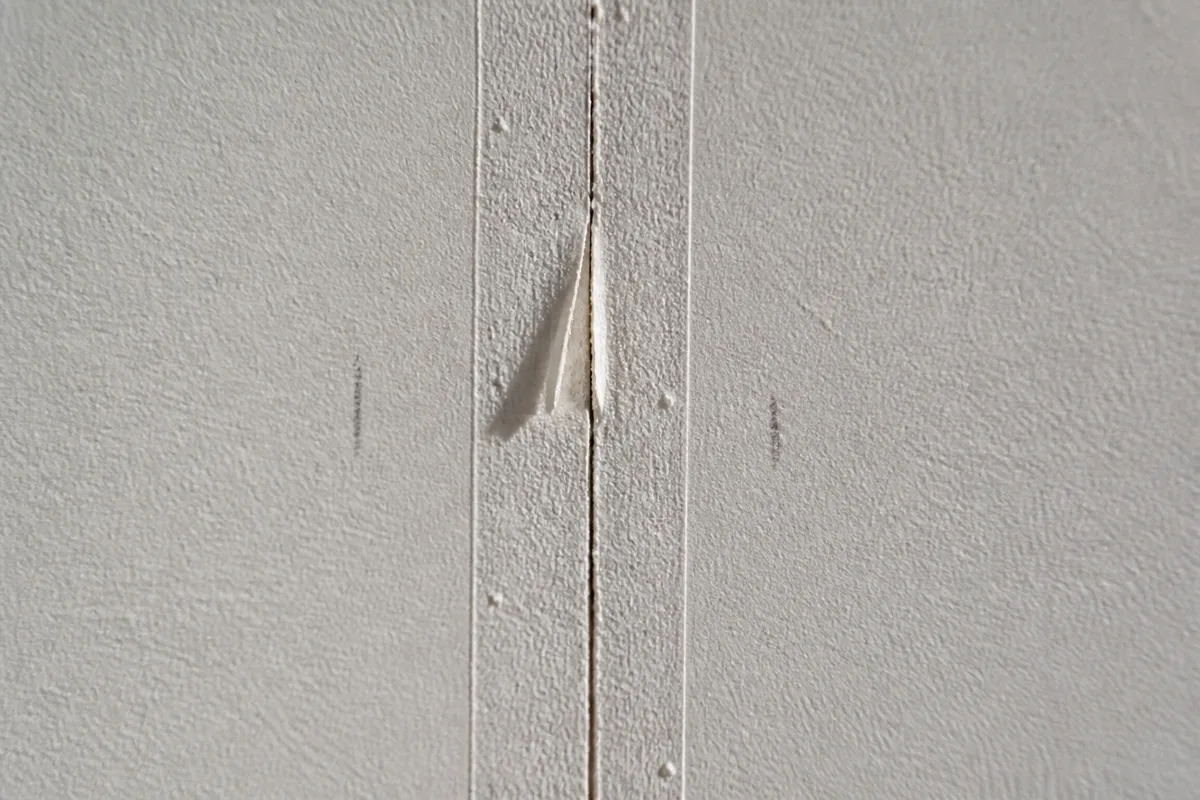 Fissure fine suivant une bande à joint sur un plafond en plaque de plâtre