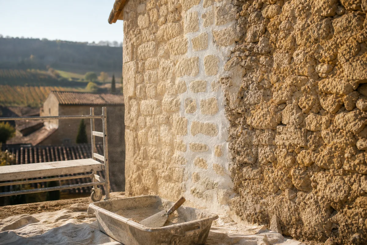 Maçon à Bergerac : murs anciens, linteaux et enduits chaux